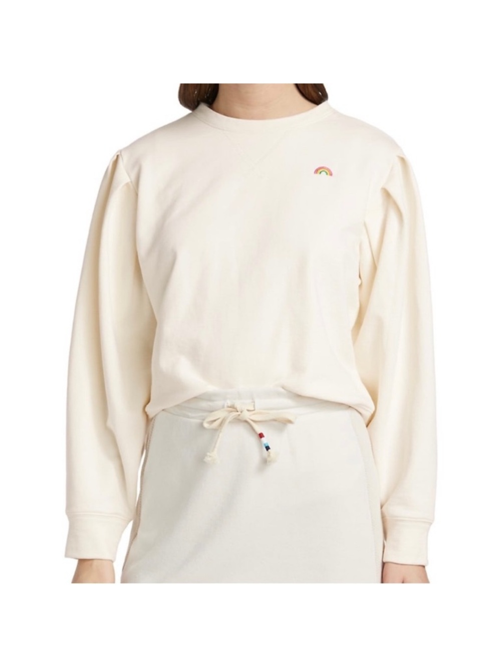Terez New York Sugar Swizzle Rainbow Sweatshirt Cream Pima Cotton Women’s L